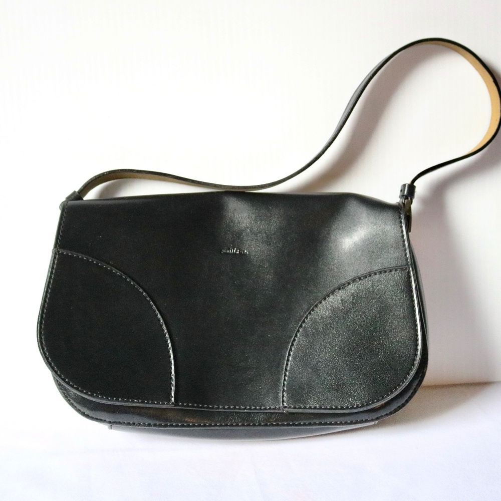 Vintage Emilie M Black Vegan Faux Leather Shoulder Bag Purse Fall